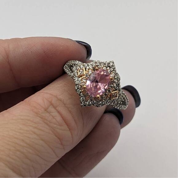 Pink Princess Crystal Ring Glam Sparkly Cubic Zirconia Elegant Fashion Jewelry - Picture 2 of 4